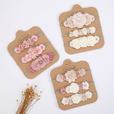 3Pcs/Set Artificial Flower Baby Headbands Girls Rhinstone Ny