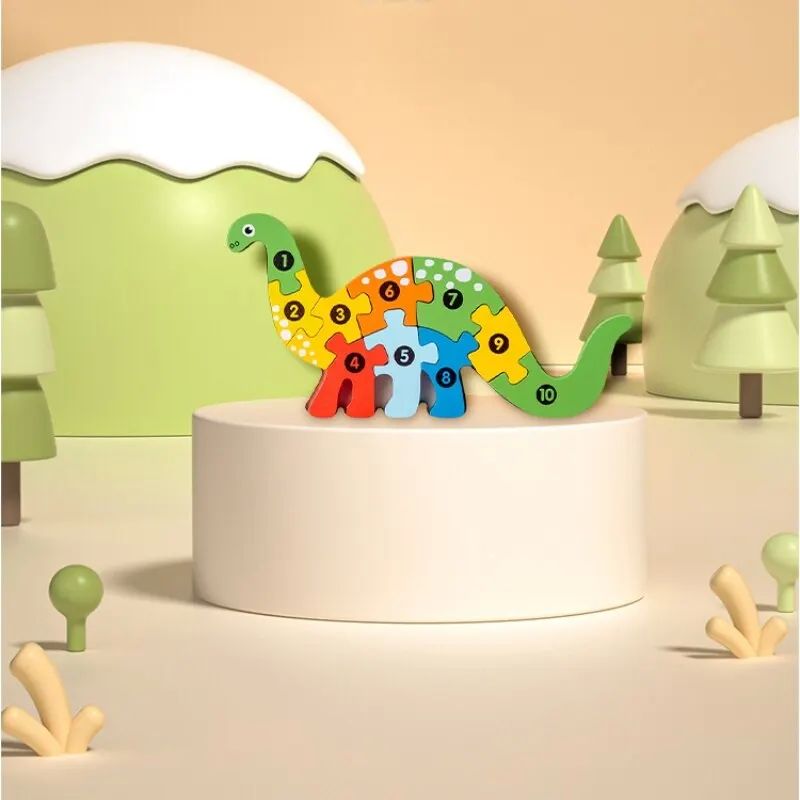 3D Stereoscopic Wooden Puzzle Cartoon Dinosaur Animal Shape 玩具/童车/益智/积木/模型 其它玩具 原图主图