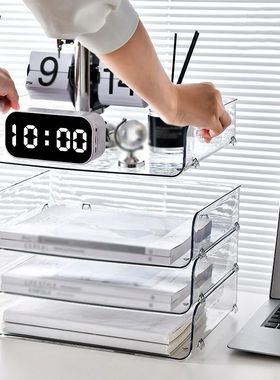 Desktop File Organizer Stackable Storage Tray Clear Paper Ra