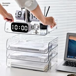 Stackable Storage Tray Desktop Paper Organizer Clear File