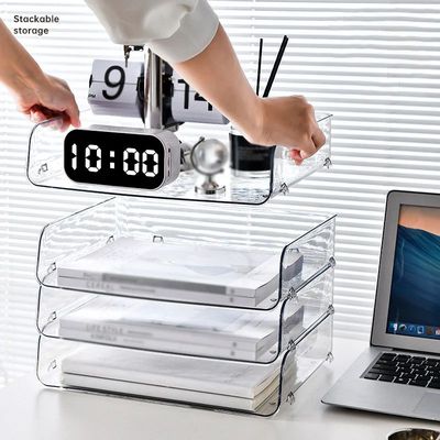 Desktop File Organizer Stackable Storage Tray Clear Paper Ra