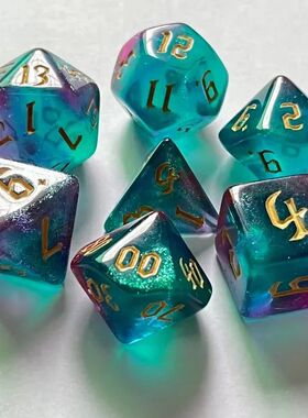 7 Pcs of  Double Colors Dice Polyhedral Gold Font Digital Di