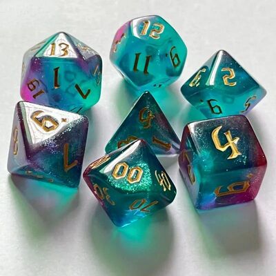 7 Pcs of  Double Colors Dice Polyhedral Gold Font Digital Di