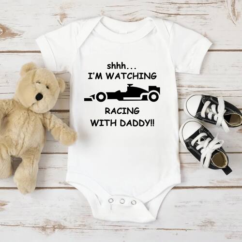 I'm Watching Racing with Daddy Print born Bodysuit Clothes F