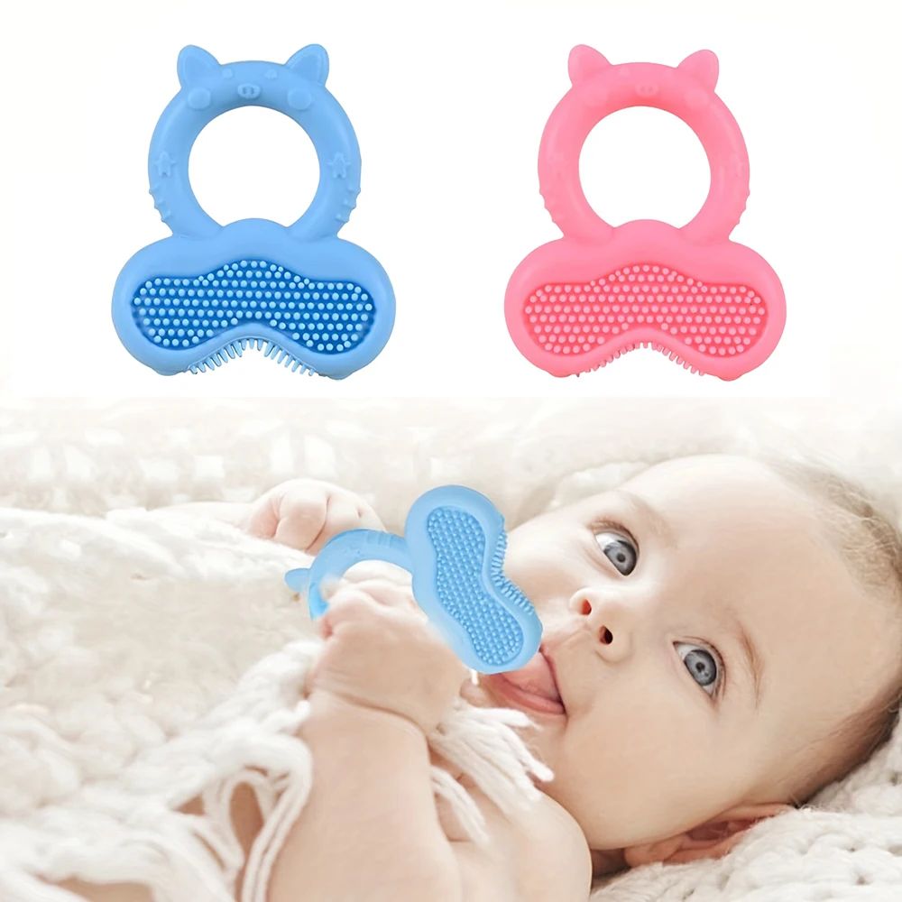 1pc Baby Teether Ring, Silicone Teething Chew Toy, Cute Anim