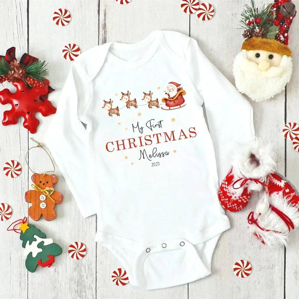 Personalised First Christmas Baby Outfit born Baby Girls Boy