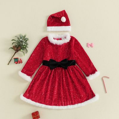 Girls Christmas Dress Toddler Santa Dress Glitter Fur Long S