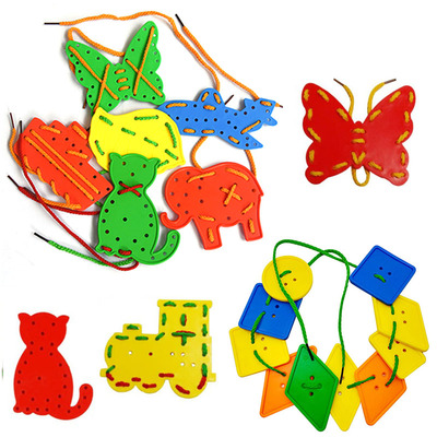 Kids Montessori Lacing Board Education Toys Geometric Button