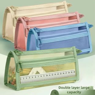 Mesh Desk Morandi Handle Case 1pc Pencil Grid Storage with