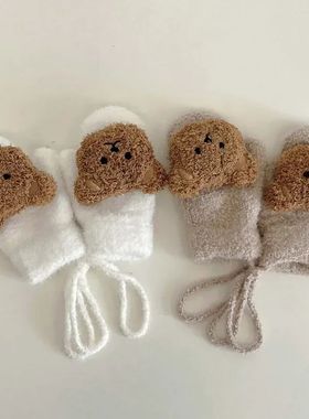 1-4Y Cartoon Bear Baby Mittens Winter Warm Kids Baby Girl Gl