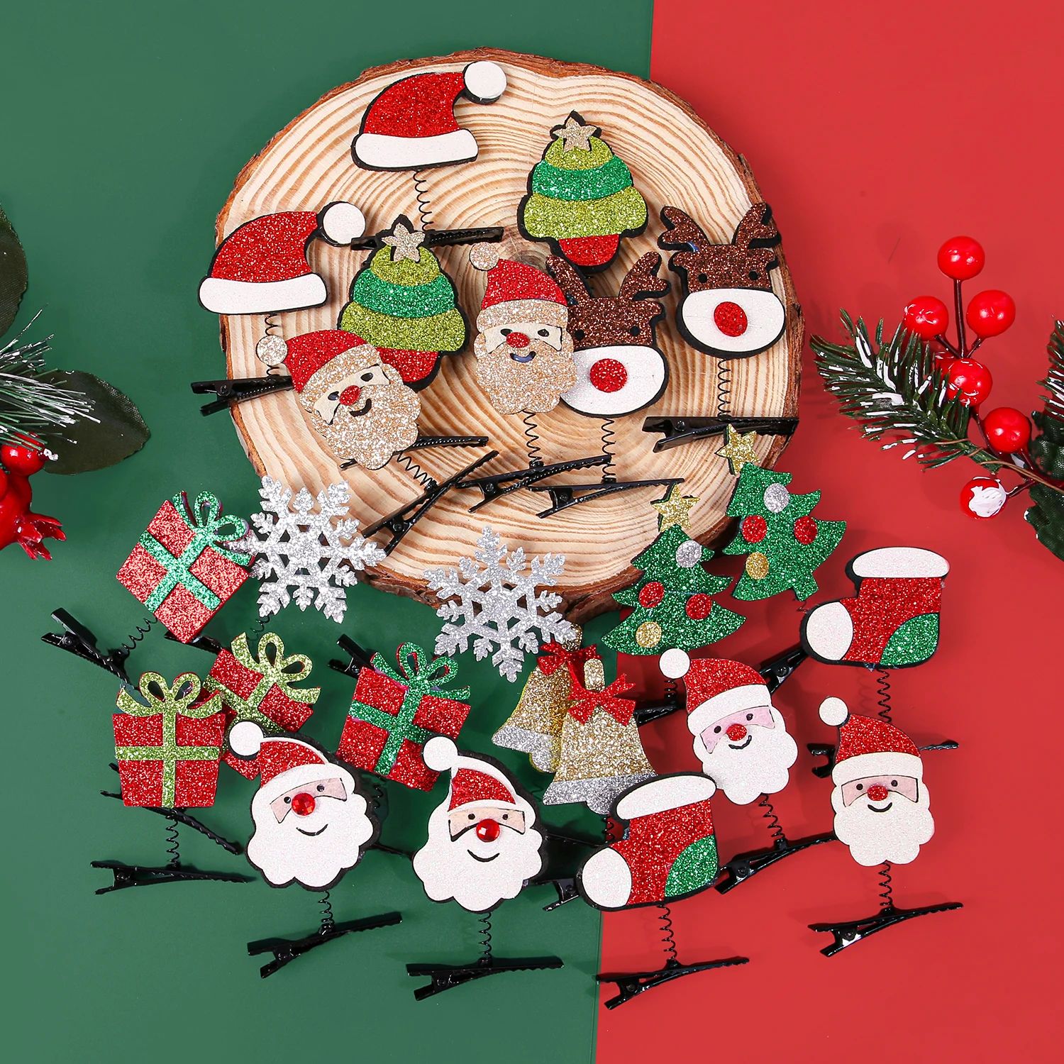 8/24PCS Cartoon Christmas Hair Clips Girls Christmas Party H