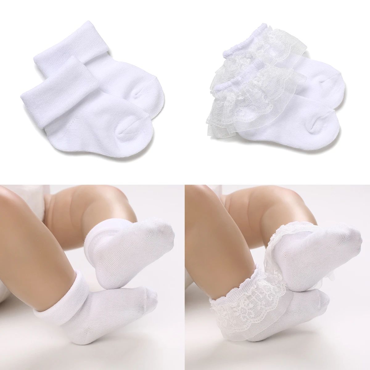 4 Pairs of Cute Lace Cotton Baby Socks 0-1 Years Old Boys an