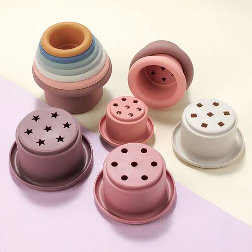 Baby Silicone Stacking Cup Colorful Intelligence Gift Foldin