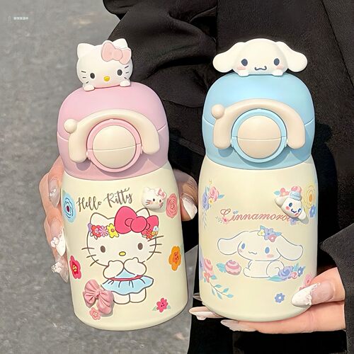 新款hellokitty保温杯可爱女高颜值水杯小巧便携吸管杯学生上学桌