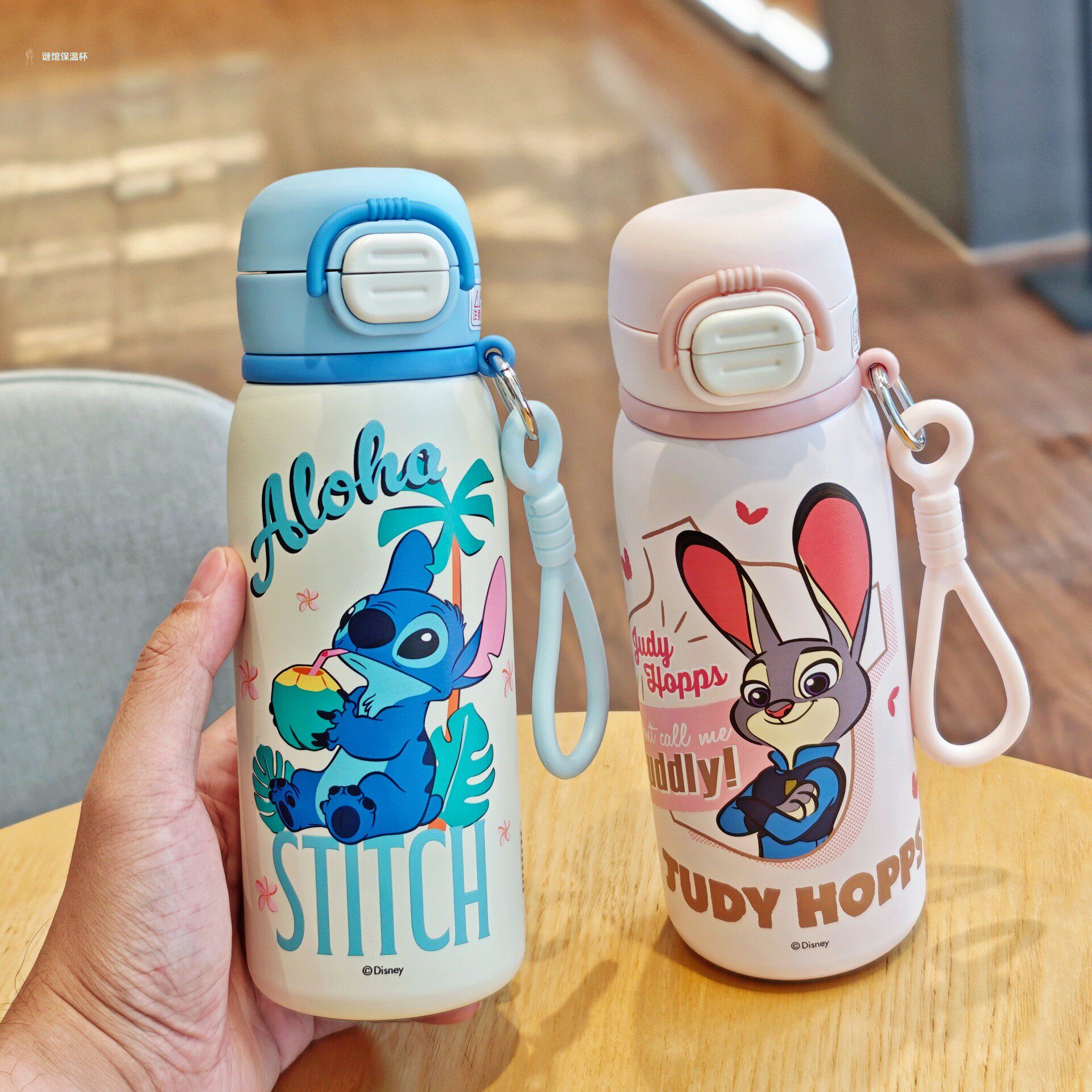 卡通双饮保温杯不锈钢真空儿童吸管杯子史迪仔双饮杯米奇学生水杯