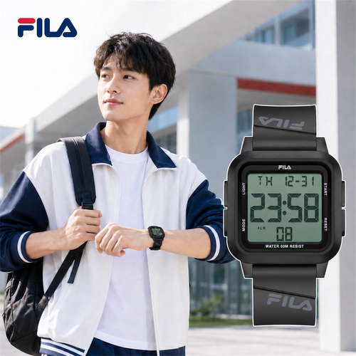 FILA斐乐方形电子手表青少年初高中大学生多功能运动防水腕表