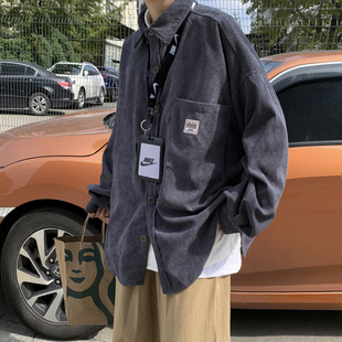 衬衫 韩版 宽松衬衣情侣翻领学生潮牌 工作室灯芯绒外套长袖 闲川男装