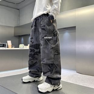 男童工装裤2025新款中大儿童秋冬宽松迷彩阔腿裤男孩帅束脚裤加绒