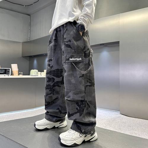男童工装裤2025新款中大儿童秋冬宽松迷彩阔腿裤男孩帅束脚裤加绒