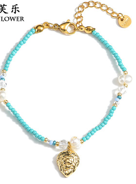 跨境爆款手工蓝色串珠拼接珍珠手链女轻奢风小众百搭情侣学生饰品