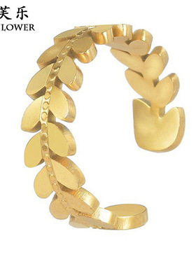 新品个性叶子钛钢开口戒指女轻奢小众设计戒指指环饰品学生礼物