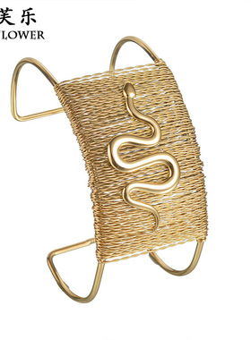 跨境新品复古风镂空编织开口手镯女轻奢个性小众不锈钢情侣首饰