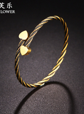 新款不锈钢复古风爱心手镯女轻奢简约百搭钛钢首饰情侣学生饰品