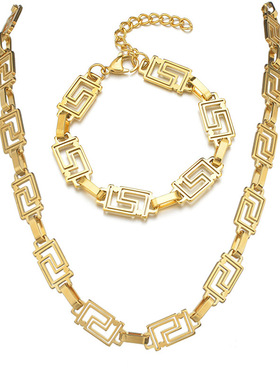 跨境新款回字形手链项链套装女礼物小众设计感锁骨链不锈钢配饰