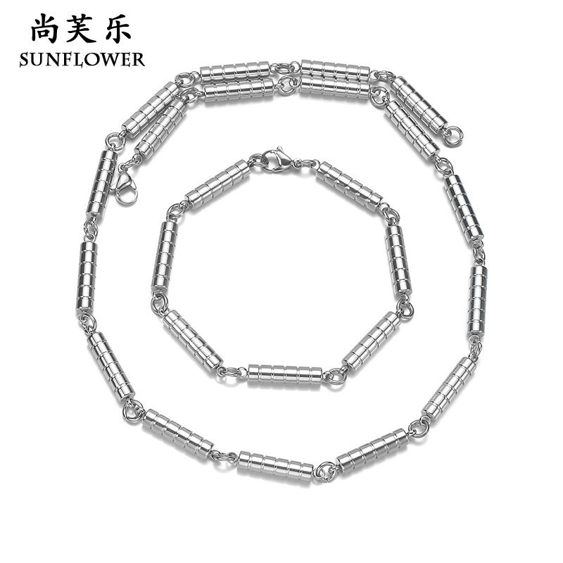 新中式时尚士不锈钢情侣项链手链 跨境嘻哈钛钢不掉色套装饰品