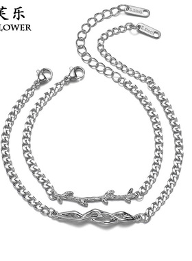 跨境电商爆款荆棘手链嘻哈小众新品不锈钢树枝款情侣学生手链饰品