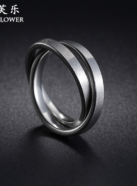 韩版双环设计感士钛钢食指戒指个性嘻哈简约不锈钢光面礼物戒指