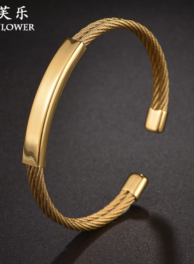 新款ins风不锈钢弯管开口手镯女生级感简约百搭首饰情侣学生配饰