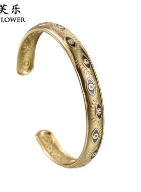 跨境复古风黑色眼睛不锈钢开口手镯女轻奢小众级感首饰情侣礼饰品