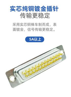 实芯针DB25公母头焊线式D-SUB25pin连接器 镀金RS232/485串口插座