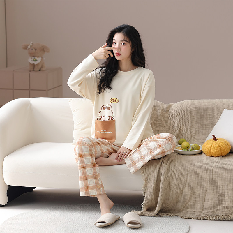 女纯棉长袖卡通家居服套装