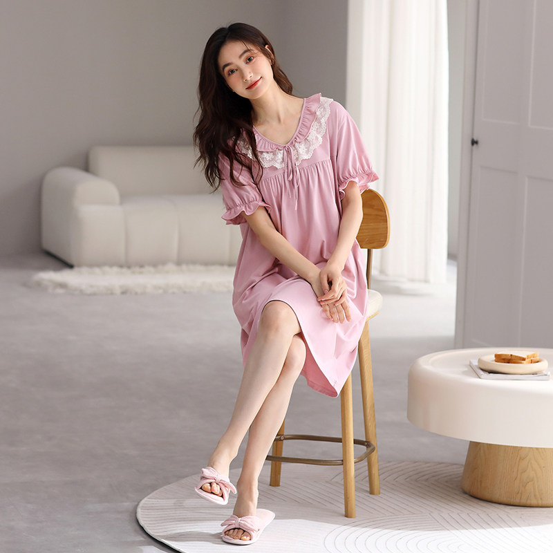 睡衣裙女款2025新款夏中年女士中长款纯棉大码短袖妈妈套头家居服