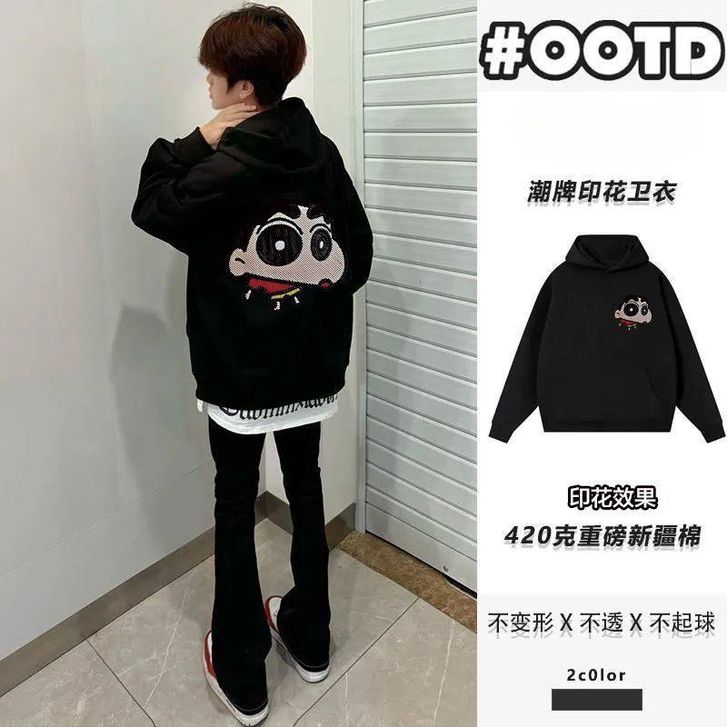秋冬韩版ins卡通印花加厚加绒情侣款连帽卫衣男女原宿风纯棉帽衫