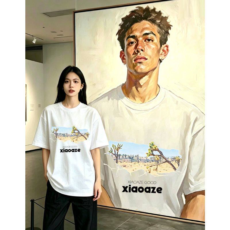 美式复古高街印花重磅T恤短袖纯棉男女潮牌夏季新款宽松半袖上衣
