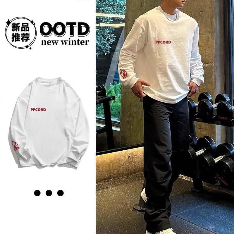 日系街头印花带螺口长袖男女情侣潮牌oversizet恤春秋百搭打底衫