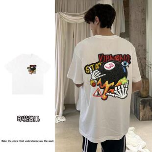 夏季重磅白色高街美式字母潮牌印花短袖t恤情侣男女半袖休闲上衣