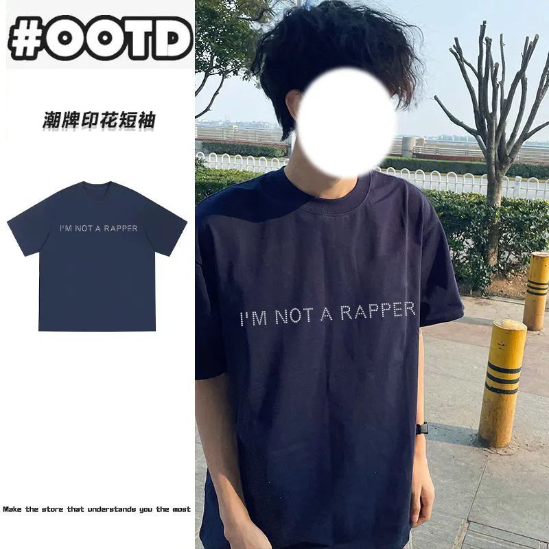 美式高街烫钻字母短袖t恤男女纯棉夏季潮牌设计感小众宽松上衣ins