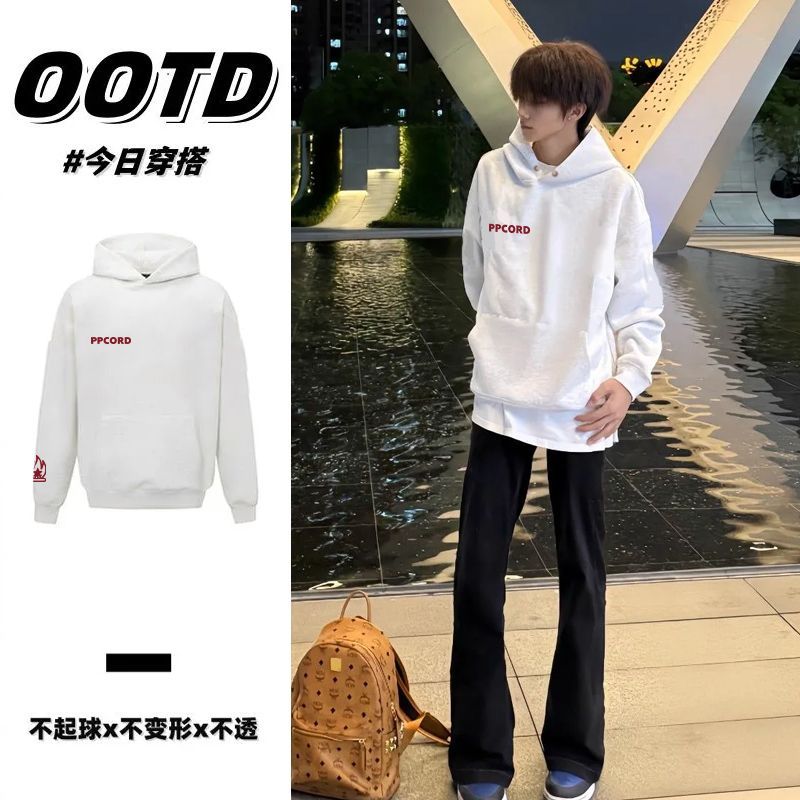 简约韩版潮牌印花加厚连帽卫衣男女情侣ins秋冬加绒宽松休闲帽衫
