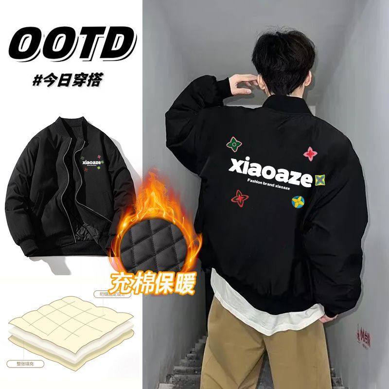 美式秋冬款飞行员加厚夹克男女外套印花复古休闲宽松情侣款棒球服