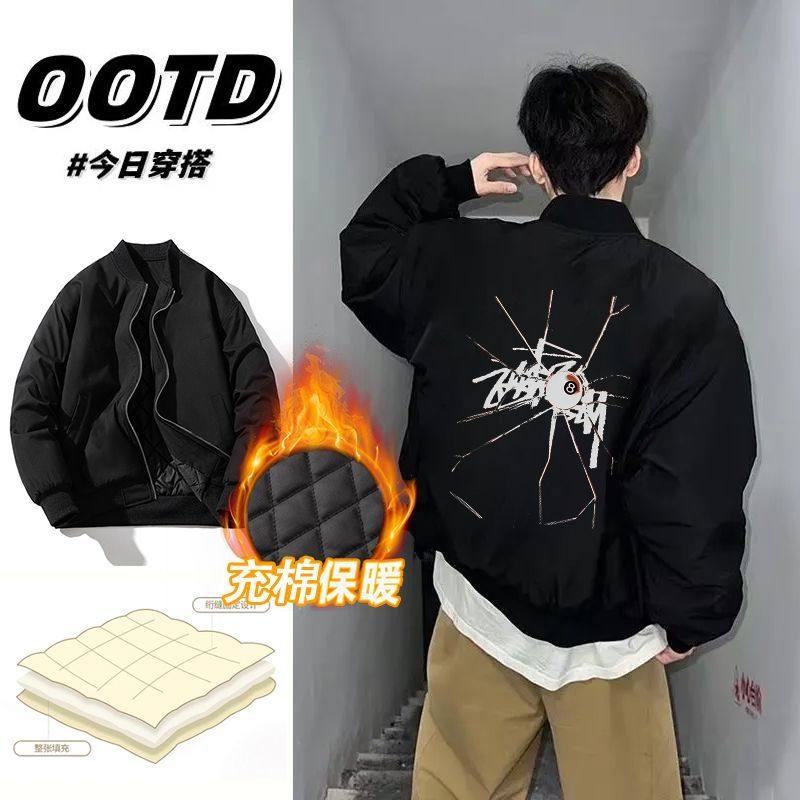 美式vibe飞行加厚夹克男女秋冬季cleanfit廓形外套痞帅印花棒球服