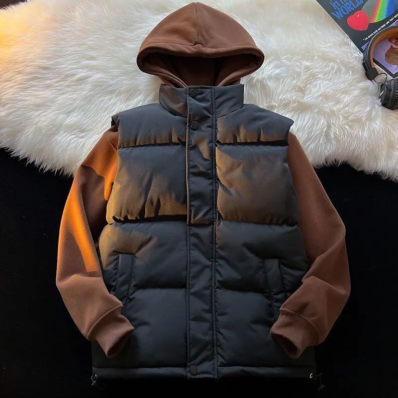 秋冬男女款纯色马甲连帽卫衣套装两件套加厚保暖上衣百搭马甲外套