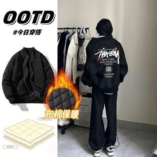 美式复古飞行员夹克外套男女秋冬款宽松加厚痞帅高级感印花棒球服