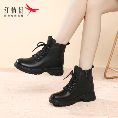 棉靴马丁靴红蜻蜓短靴羊毛