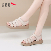 女士平底厚底复古罗马凉鞋 女款 2025新款 红蜻蜓夏季 真皮妈妈猪笼鞋