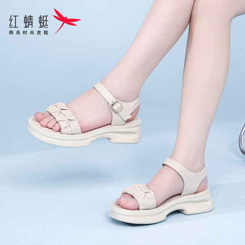 红蜻蜓厚底沙滩鞋老爹仙女凉鞋