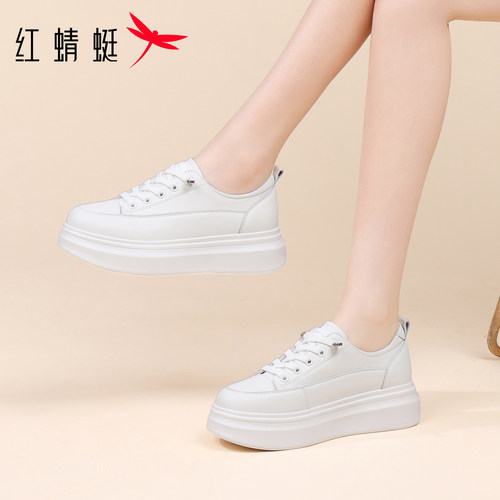 红蜻蜓厚底增高运动板鞋小白鞋女